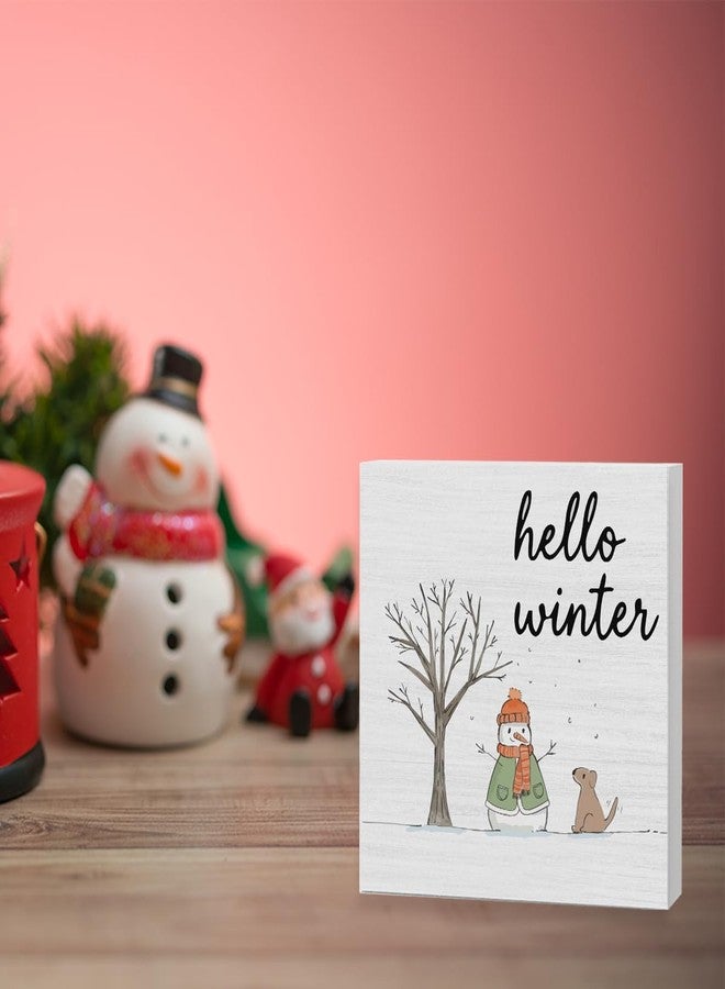 XFW Hello Winter Sign Christmas Snowman Snowflake Sign, Snowman Christmas Decorations, Winter Xmas Decor for Home Office Desk Table Shelf Decor 5 x 5 Inch - Image 3